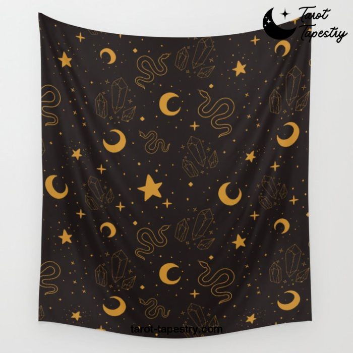 Black and Gold Celestial Witchy Pattern Wall Tapestry Offical Tarot Tapestries Merch