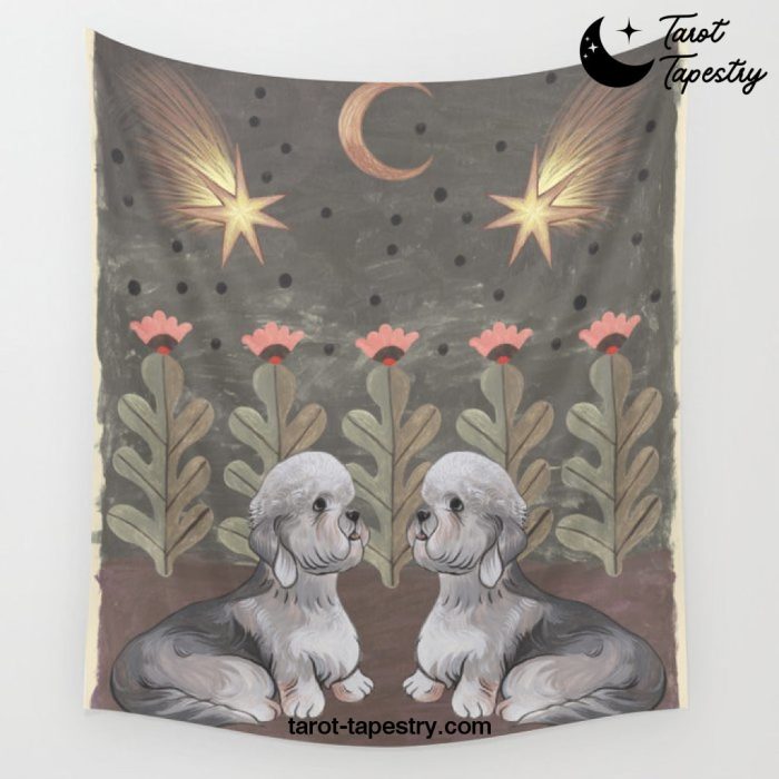 Dandie Dinmont Terrier. Mystic comet. Medieval art. Funny pet portrait Wall Tapestry Offical Tarot Tapestries Merch