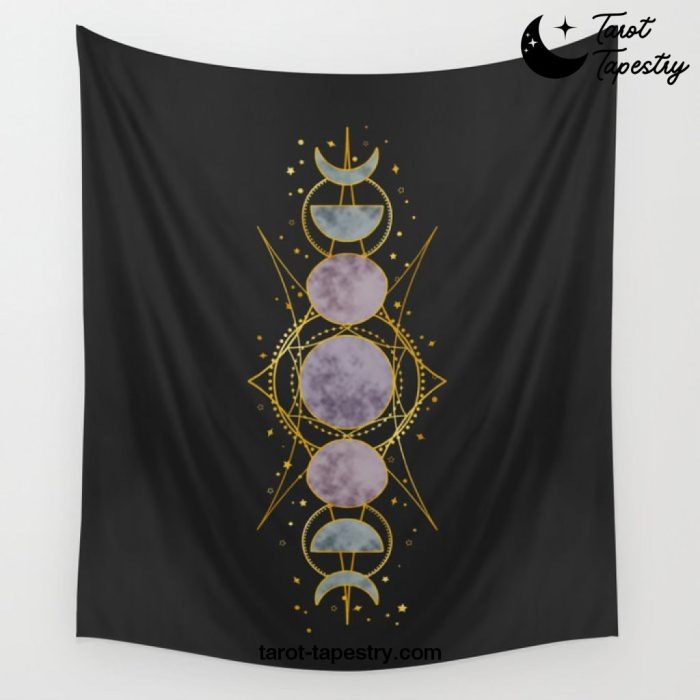 Gold Moonphases Wall Tapestry Offical Tarot Tapestries Merch