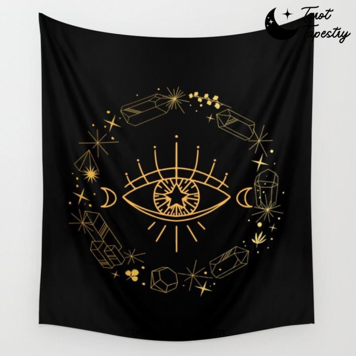 Golden Crystals Third Eye Mystical Moon Wall Tapestry Offical Tarot Tapestries Merch