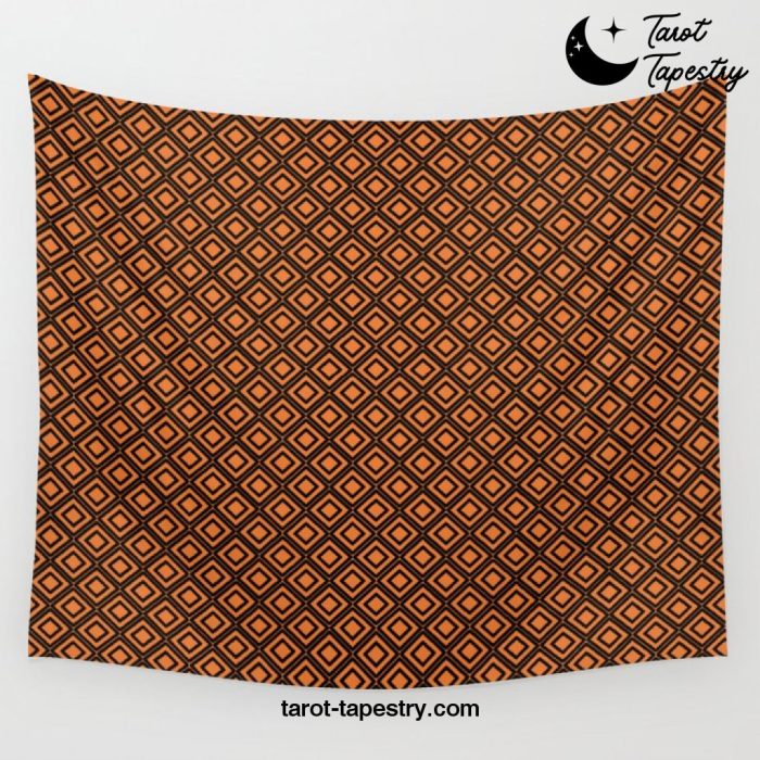 Halloween black and orange geometric plaids diagonal Wall Tapestry Offical Tarot Tapestries Merch