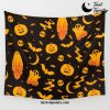 Halloween Ghost And Bat Pattern Design Black Background Wall Tapestry Offical Tarot Tapestries Merch