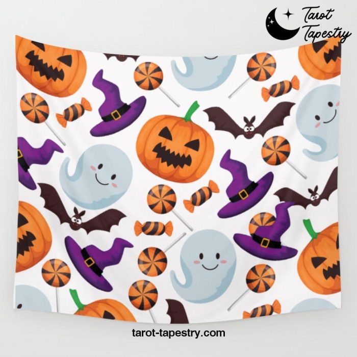 Halloween Ghost And Bat Pattern Design Wall Tapestry Offical Tarot Tapestries Merch