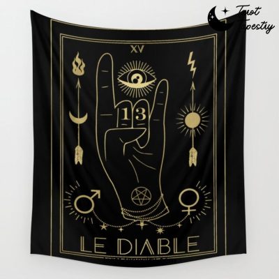 Le Diable or The Devil Tarot Gold Wall Tapestry Offical Tarot Tapestries Merch