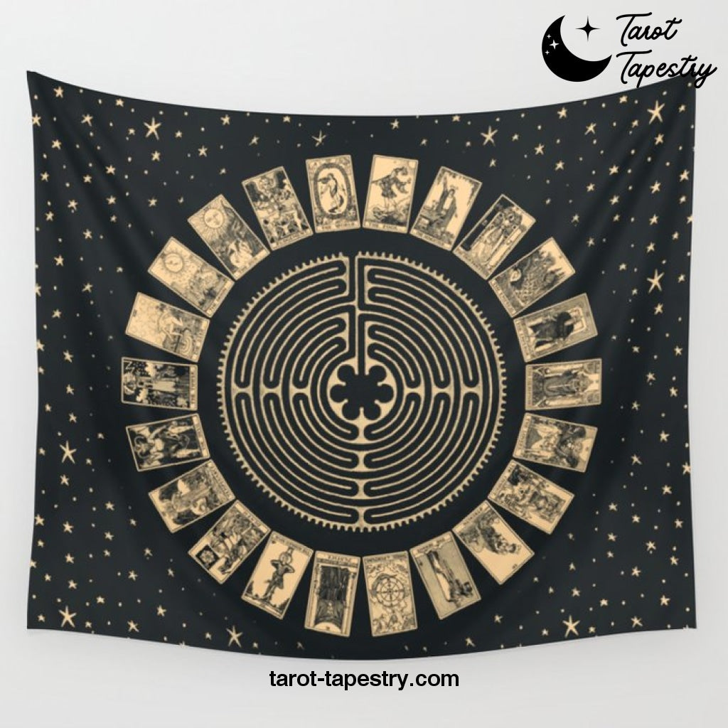 Major Arcana & Golden Labyrinth Wall Tapestry - Tarot Tapestry