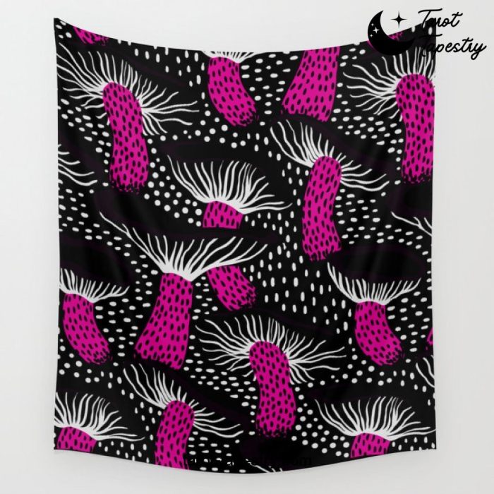 Pink & Black Mushroom Pattern Wall Tapestry Offical Tarot Tapestries Merch