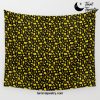 Small Bright Dayglo Yellow Halloween Motifs Skulls, Spells & Cats on Spooky Black Wall Tapestry Offical Tarot Tapestries Merch