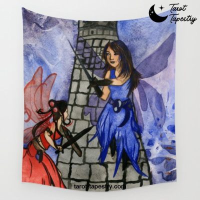 Sword Fighting Fairies Wall Tapestry Offical Tarot Tapestries Merch