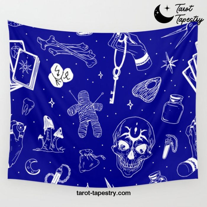 Tarot Scary Voodoo Design Art Pattern background blue Wall Tapestry Offical Tarot Tapestries Merch