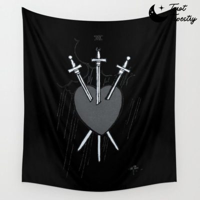 Three Of Swords Tarot Card | Black And White Rider-Waite Wall Tapestry Offical Tarot Tapestries Merch