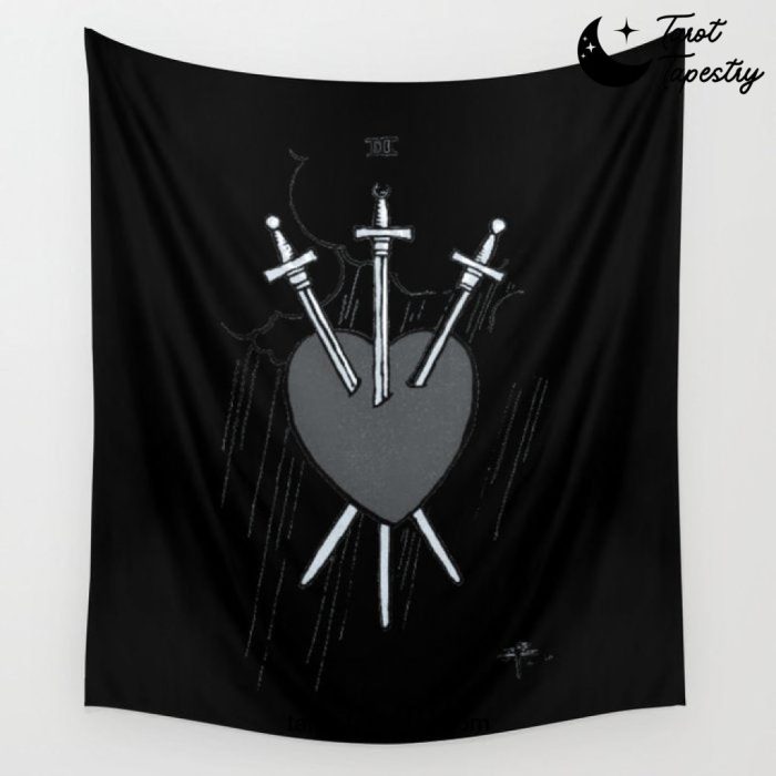 Three Of Swords Tarot Card | Black And White Rider-Waite Wall Tapestry Offical Tarot Tapestries Merch