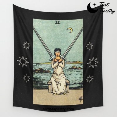 TWO OF SWORDS / BLACK Wall Tapestry Offical Tarot Tapestries Merch