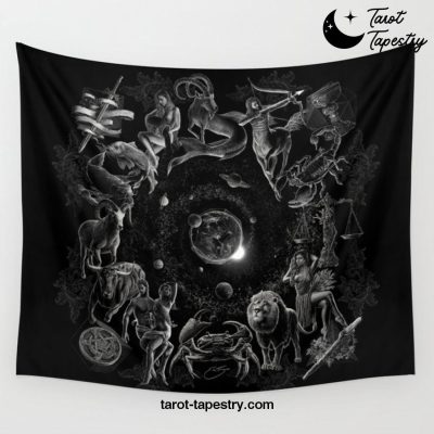 XXI. The World Tarot Card Illustration (Zodiacs) Wall Tapestry Offical Tarot Tapestries Merch
