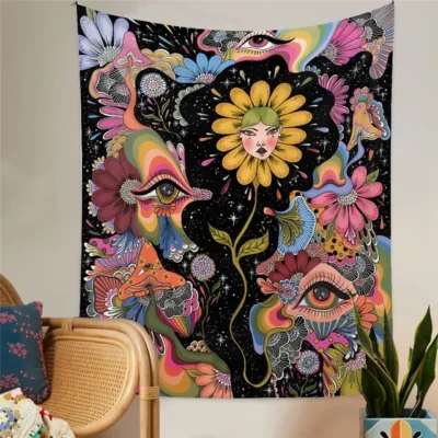 Flower Tapestry Home Bedside Cloth Bedroom Background Hanging Moon Garden